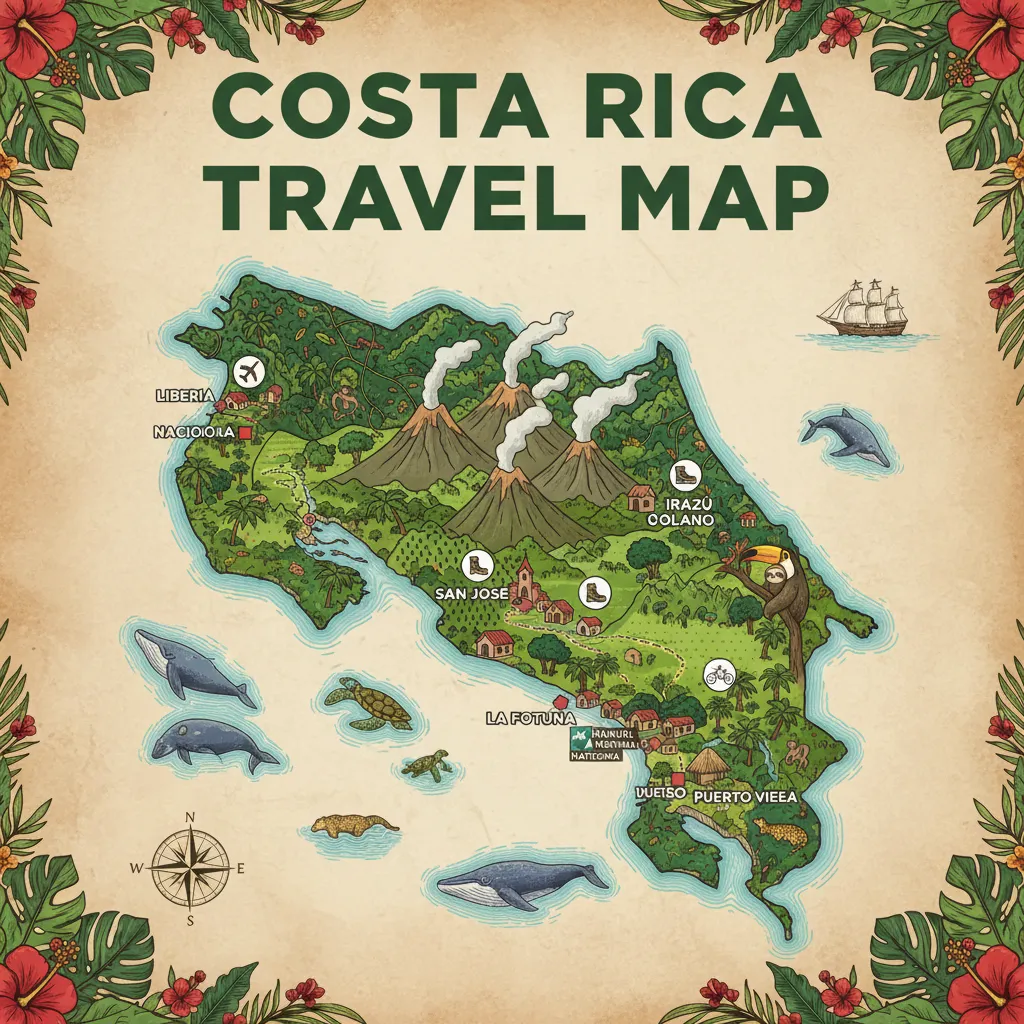Costa Rica travel itinerary map