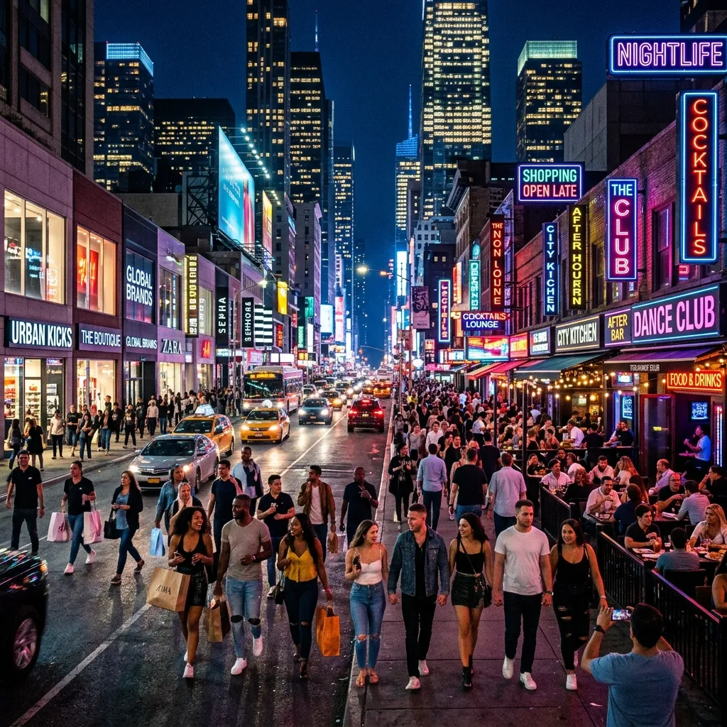Shopping, nightlife, and city energy